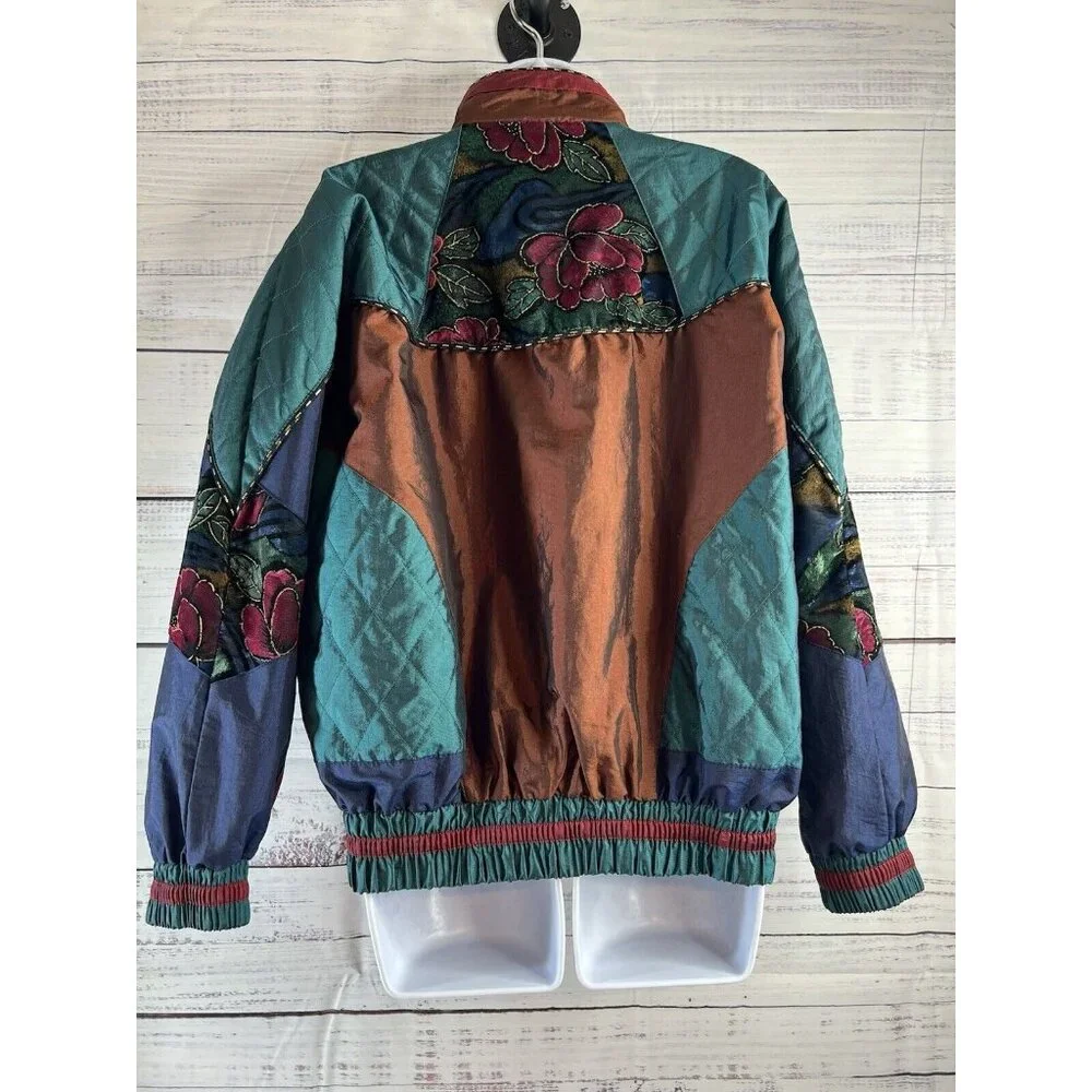 Vintage Westbound Windbreaker Womens L Petites Velvet Burnout Floral Jacket 80s - Picture 7 of 16